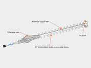 Diagram of a hedge trimmer with labeled parts on a white background