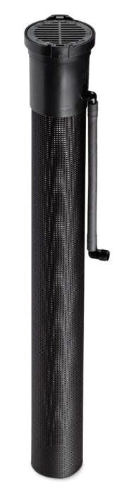 An image of an 36-inch root watering system with a 4-inch vandal-resistant locking grate and check valve & a semi-rigid mesh tube.