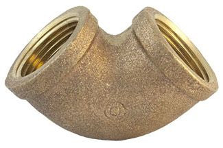 1/2 inch bronze 90 degree elbow fitting for plumbing or irrigation systems.