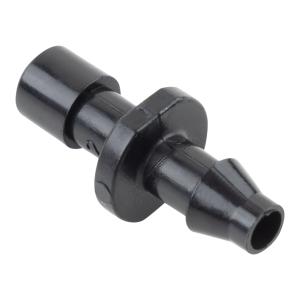 A black, 12-outlet drip emitter manifold barb converter accessory for irrigation systems.