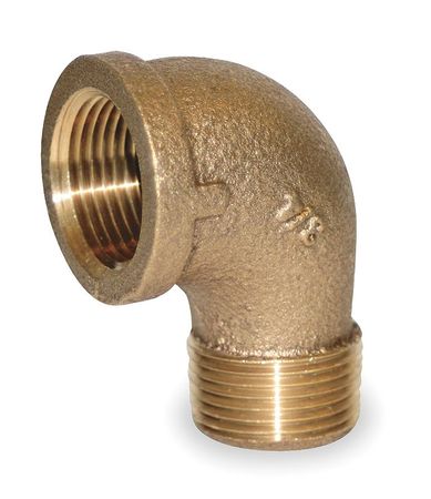 Brass plumbing elbow fitting on a white background