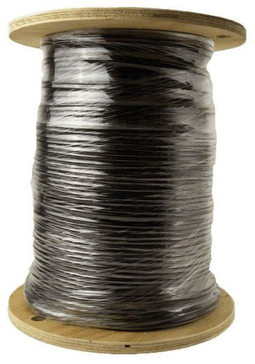 A spool of black direct burial cable for landscape lighting.