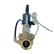 Brass valve with electrical components on a white background
