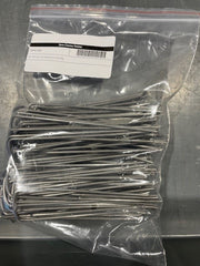 A clear plastic bag containing 100 silver-colored flat top sod staples.