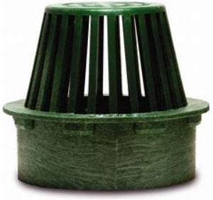 A green atrium grate made of HDPE with a flat top, round shape, and a grid-like pattern.