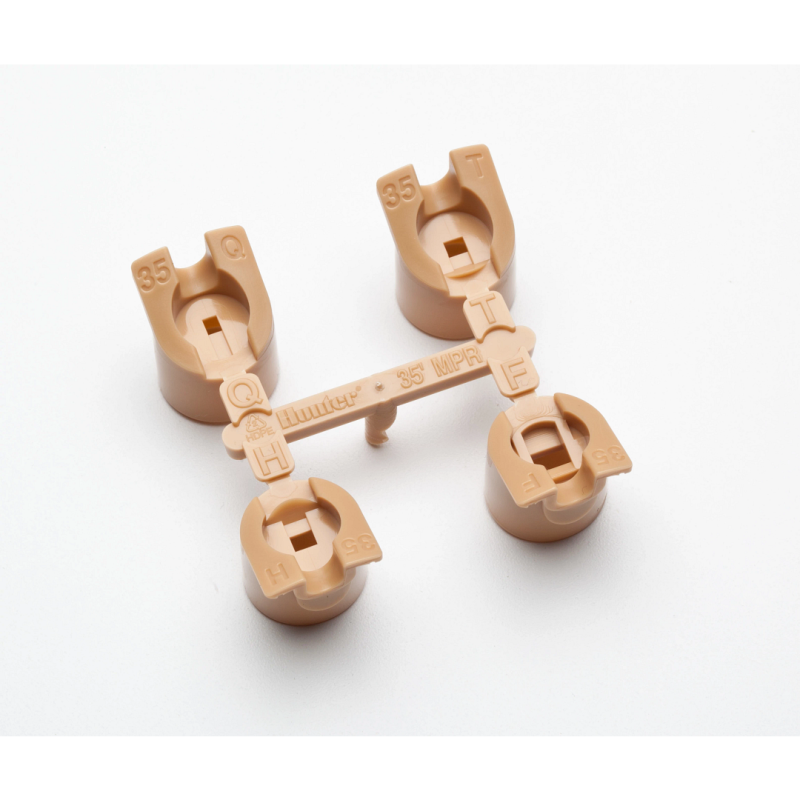 Hunter I-20 Rotor Nozzle MPR 35, Tan matched precipitation nozzle rack with all 35' radius nozzles; includes a quarter-, third-, half-, and full-circle nozzle