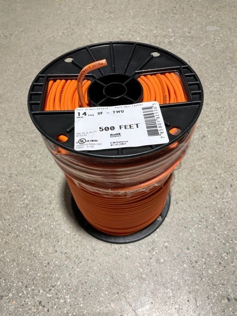 RW-14-ORA-500, Underground Irrigation Wire 14AWG Single D.B. Wire Orange- 500'/Roll