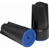 Two black and blue bicycle handlebar ends on a white background