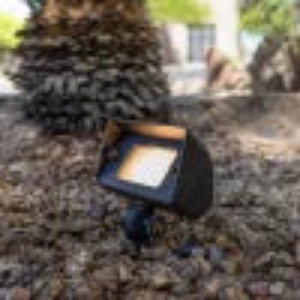Solar light fixture on a stone surface with trees in the background