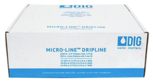 DIG Series 1/4" Non PC Dripline, 9 (23) spacing, .52 GPH .170" ID x .250 "OD, 500' Brown