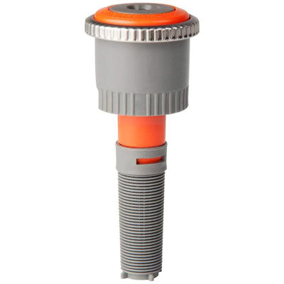 Sprinkler rotator nozzle with gray body and orange color detailing, designed for residential and commercial irrigation.