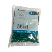 A pack of DIG brand green drip emitter 12-outlet manifold converters, labeled as 'Water Matters', sealed in a plastic bag.