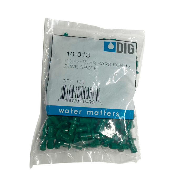 DIG Drip Emitter 12-Outlet Manifolds Accessory, Converter barb, Green 2.2 GPH, Bag of 100