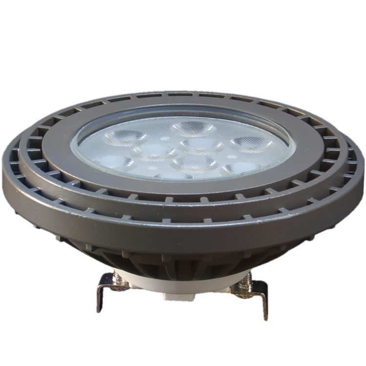 A PAR36 LED light bulb, with a bronze-colored base and a white lens, designed for landscape lighting.