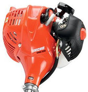 Red Echo chainsaw engine on a white background