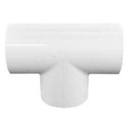 A white plastic T-shaped pipe connector with a horizontal main body and a vertical branch, shown against a plain white background.