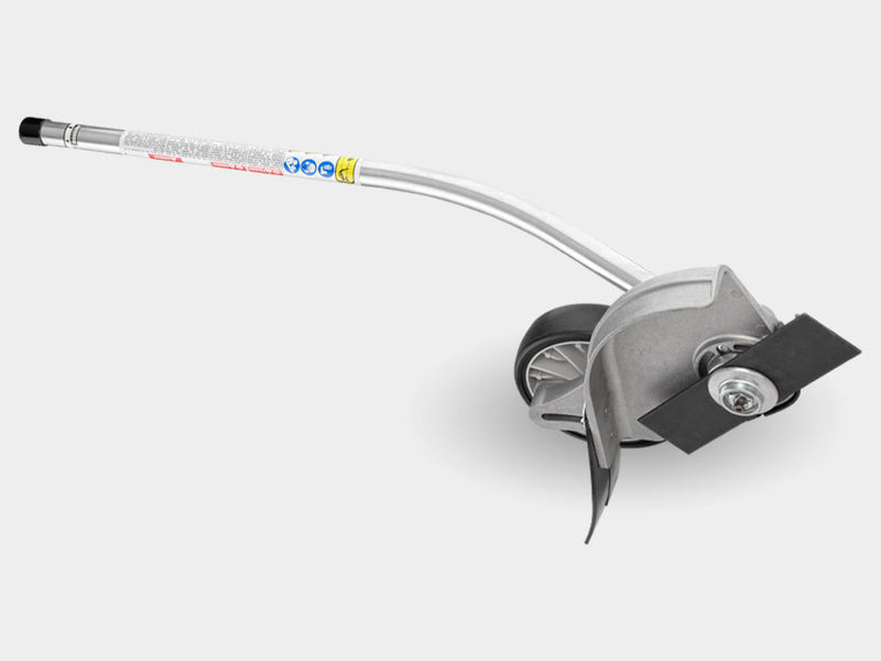 Echo Curved Shaft Edger Attachment for hedge trimmers, featuring a metallic silver color with black accents and a curved shaft design.