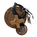 Mechanical component with gold lever and black wires on a white background