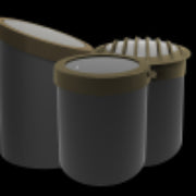 Three cylindrical containers with lids on a white background