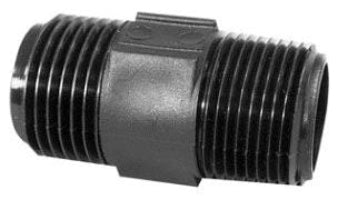 Black threaded pipe fitting on a white background