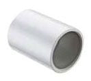 A white PVC coupling fitting with a socket end connection, schedule 40.
