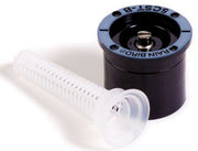 Rain Bird 5CST B MPR bubbler nozzle with a white filter screen, black body, and blue top.
