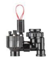 Black plastic anti-siphon electric valve with a 3/4 inch port connection, designed for irrigation systems.