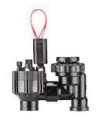 Black plastic anti-siphon electric valve with a 3/4 inch port connection, designed for irrigation systems.