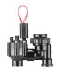 Black plastic anti-siphon electric valve with a 3/4 inch port connection, designed for irrigation systems.