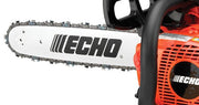 Echo chainsaw with focus on the brand name on a white background