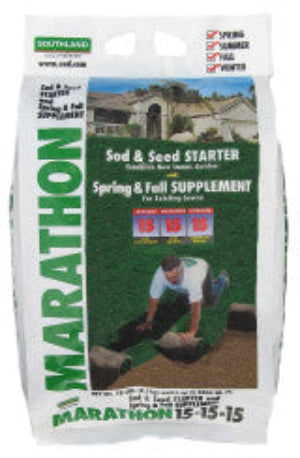 Marathon sod and seed starter supplement package with a man planting grass.