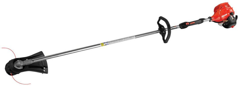 String trimmer with red engine cover on a white background