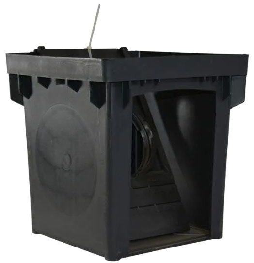 A black 12x12 inch catch basin kit with a green grate, designed for drainage supplies.