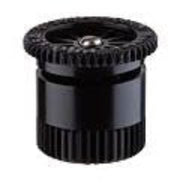 Black sprinkler spray nozzle with adjustable arc nozzles, viewed from the side.