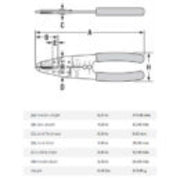 Technical drawing of a pair of pliers with dimensions and specifications.