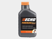 A container of Echo Power Blend Gold engine oil, which is a semi-synthetic oil for 2-stroke/2-cycle outdoor power equipment engines with a 5.2 fluid ounce size.