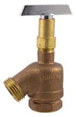 A bronze-colored brass garden valve with a loose key and floating stem, featuring male and female hose threads.