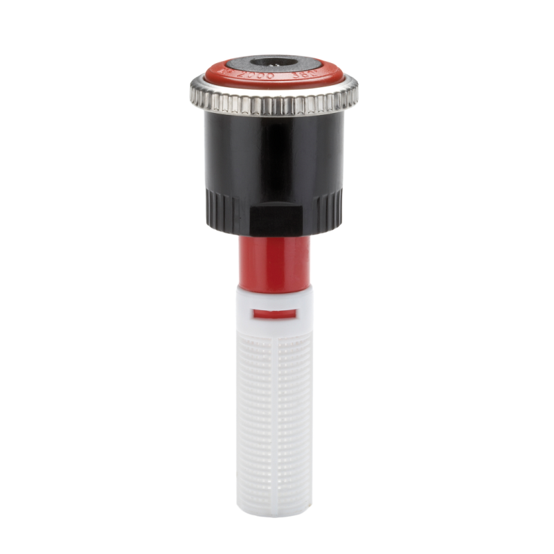 Telescopic eyepiece with black, red, and white design on a white background