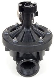 Black plastic valve with threaded connection on a white background