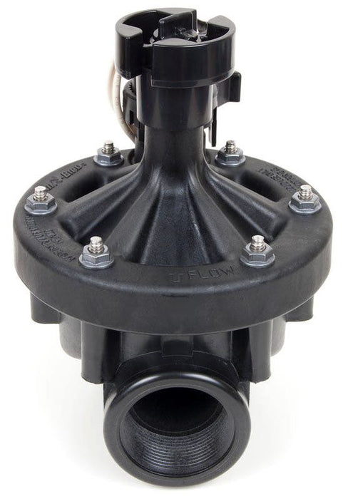 Black plastic valve with threaded connection on a white background