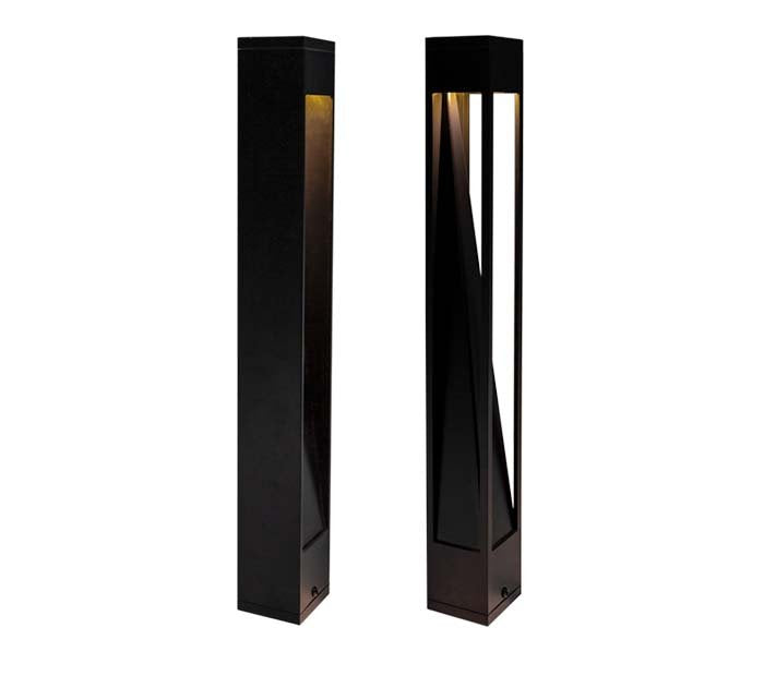 Brilliance Mt Rainier 3x3 Square Bollard, One (1) Cutout, with integrated 400lm 3000K 120DEG Frosted MiniBeam, ABS Stake