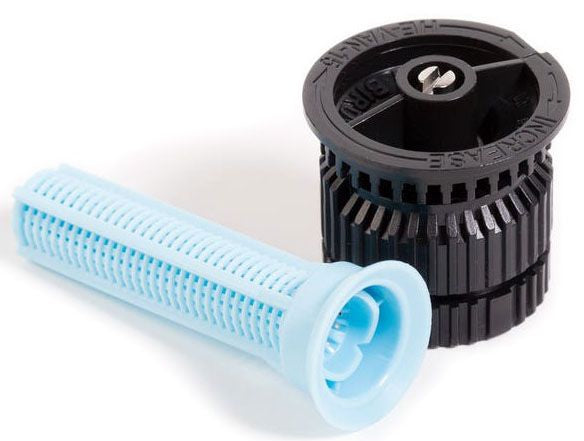 Rain Bird HE VAN 15 sprinkler spray nozzle with black body and blue filter screen.