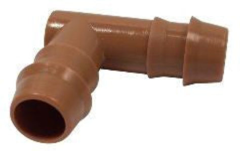 Brown plastic pipe fitting on a white background
