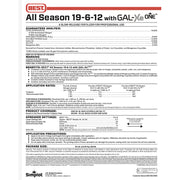 Fertilizer label for 'All Season 19-6-12 with GAL-XE One' by BEST on a white background.