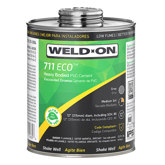 Weld-On 711 Eco - 14835, 1/4 Gallon 711 ECO Heavy Bodied Gray