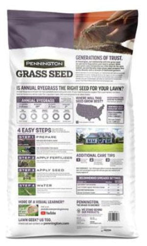 Pennington grass seed package with text and graphics on a white background