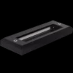 Black rectangular object with a central cutout on a white background