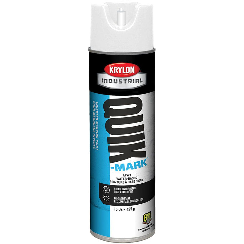 A spray can of Krylon Quick-Mark water-based white marking paint.