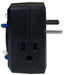 Black travel adapter on a white background