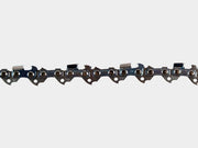 Close-up of a chainsaw chain on a white background